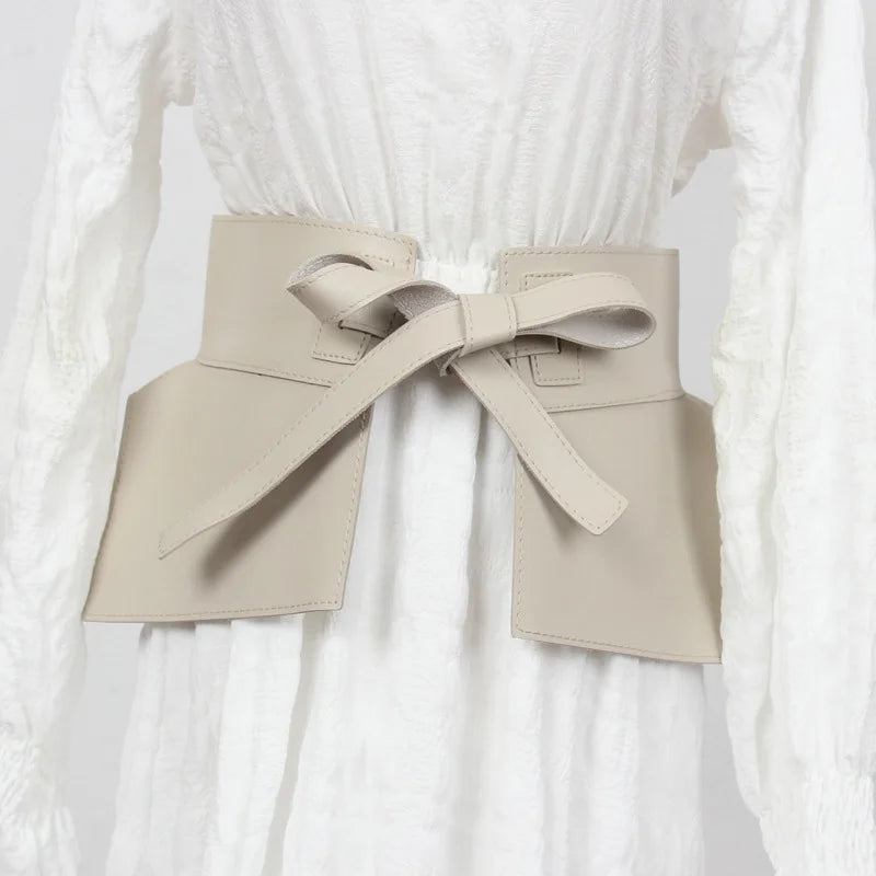 Belt – Knot Wide Waistband Lace Up Bowknot – PU | KIMLUD
