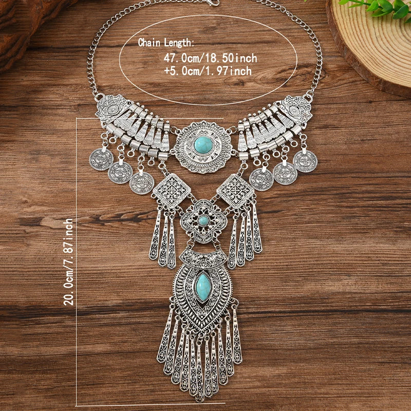 Necklace – Exaggerated Coin Wing Tassel Pendant – Zinc Alloy | KIMLUD