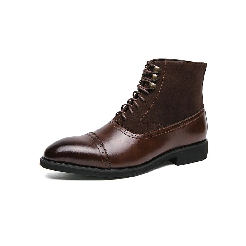 Large size:38-46 Men Short Boots Brown Bullock Flock Lace-up Square Toe Handmade Business Ankle Shoes for Men