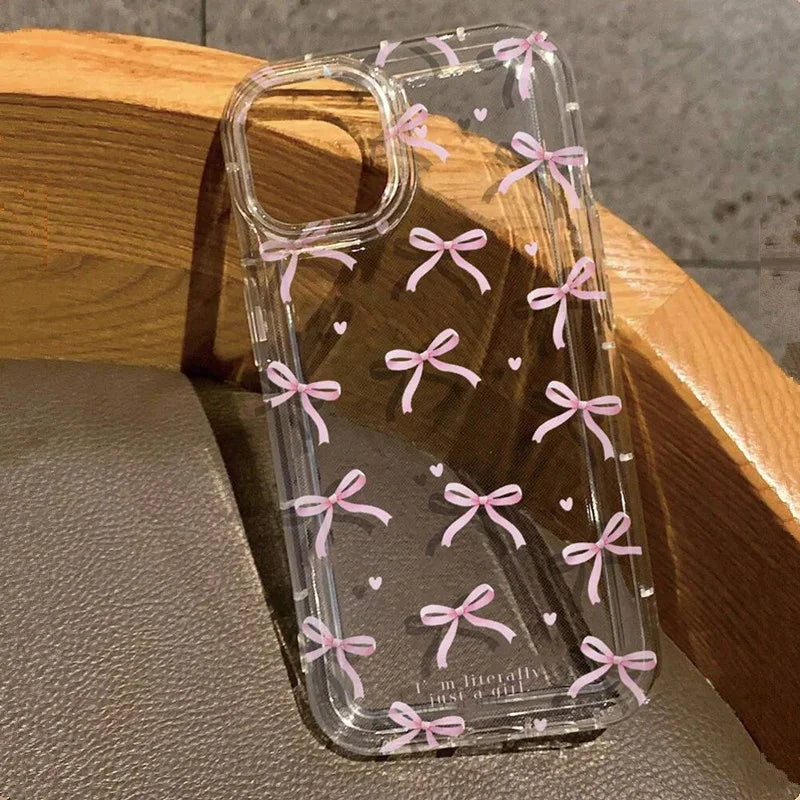 Clear Phone Case With Heart Bow Design — Pink | KIMLUD