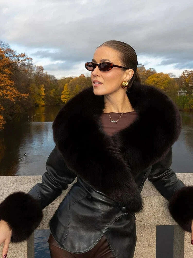 black-faux-fur-collar-leather-jacket-elegant-lapel-v-neck-waist-cinching-long-sleeved-short-coats-lady-winter-commute-coat-2025kimludkimlud-35573193