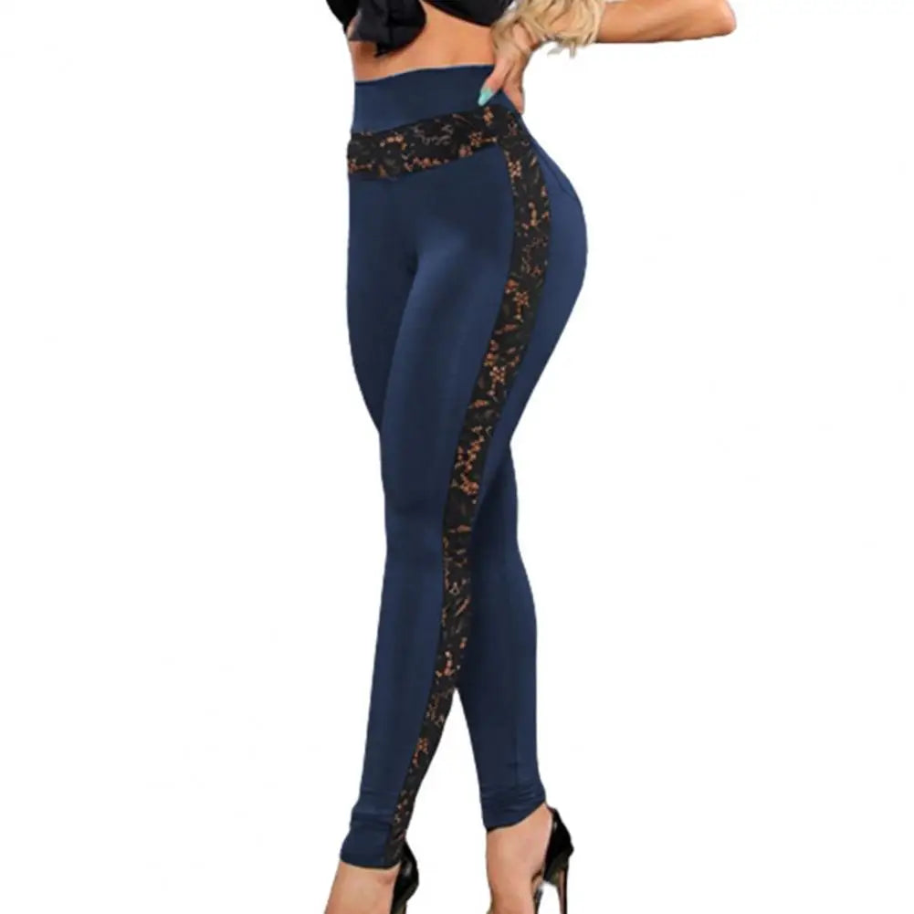 Women Yoga Pants Lace Patchwork Pure Color Sport Leggings Lift Hip Breathable Soft Workout Pants Female Clothes For Daily Wear