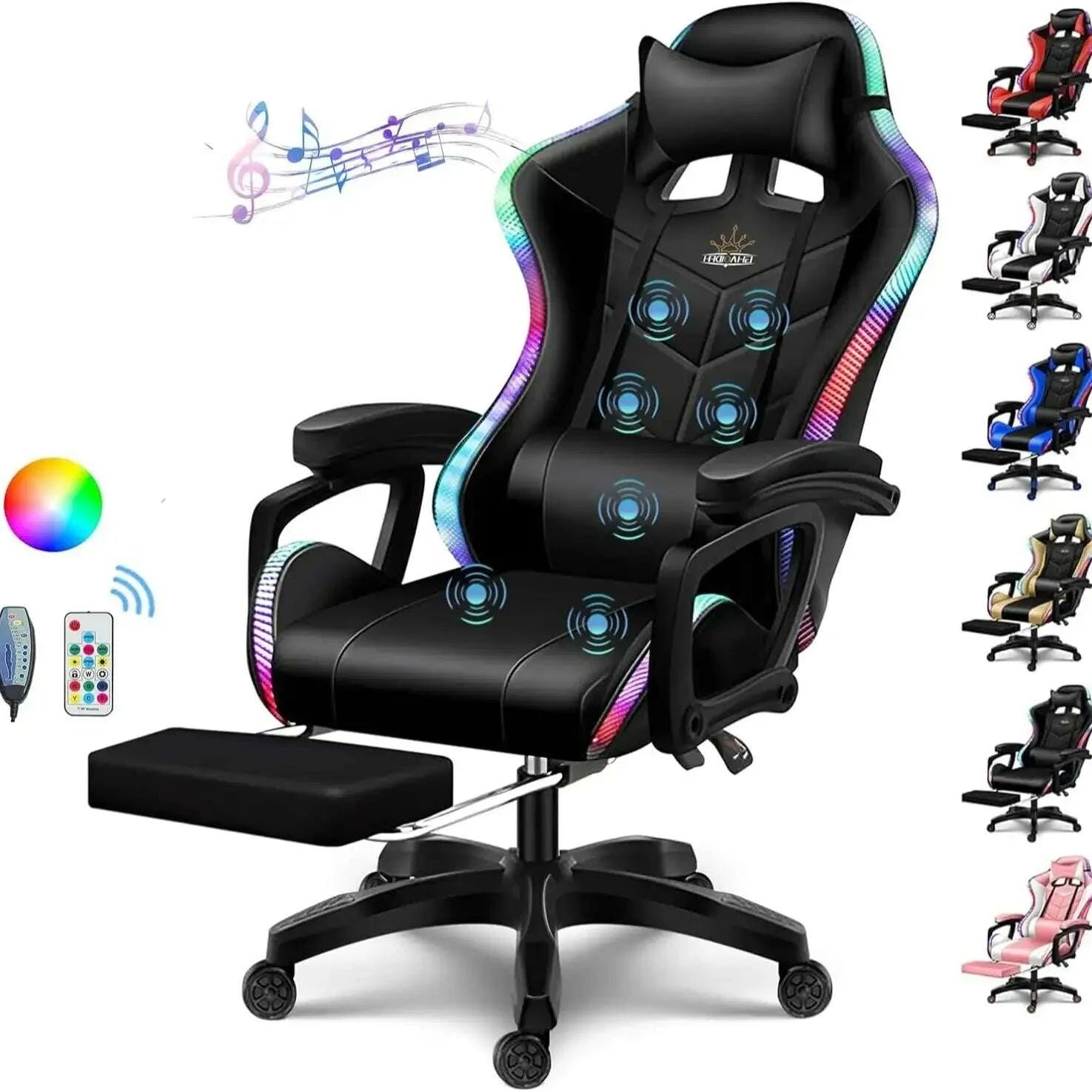 gaming-chair-with-speakers-and-rgb-led-light-7-points-massage-video-game-chair-adjustable-with-headrest-lumbar-supportkimludkimlud-35574184