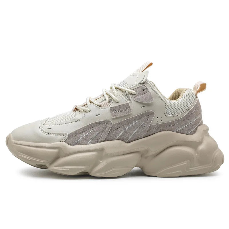 Leather Luxury Sneakers Premium Designer Style Breathable Casual Shoes — Beige | KIMLUD