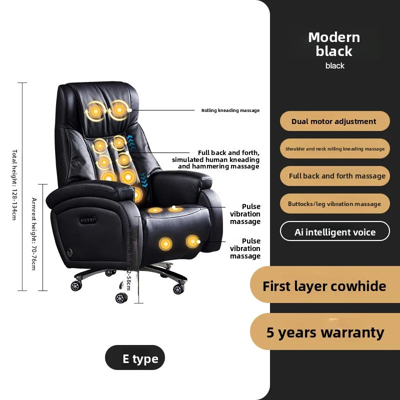Genuine Leather Executive Office Chair Massage — Cream | KIMLUD