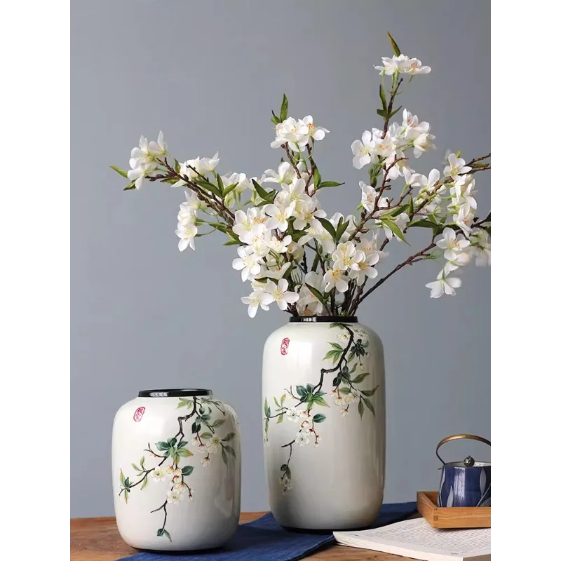 Chinese ceramic vase ornament, living room entrance floral art, home hydroponics creative simple round housewarming gift flower