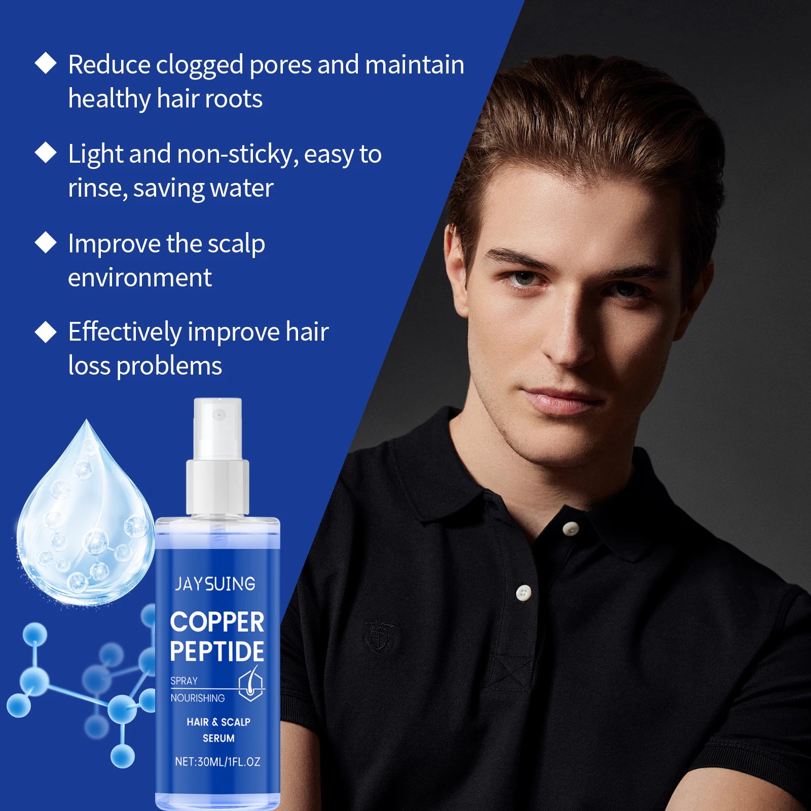 Copper-Peptide Hair Care Set — Shampoo Serum Spray Oil For Scalp Nourishment — Cobalt Blue | KIMLUD