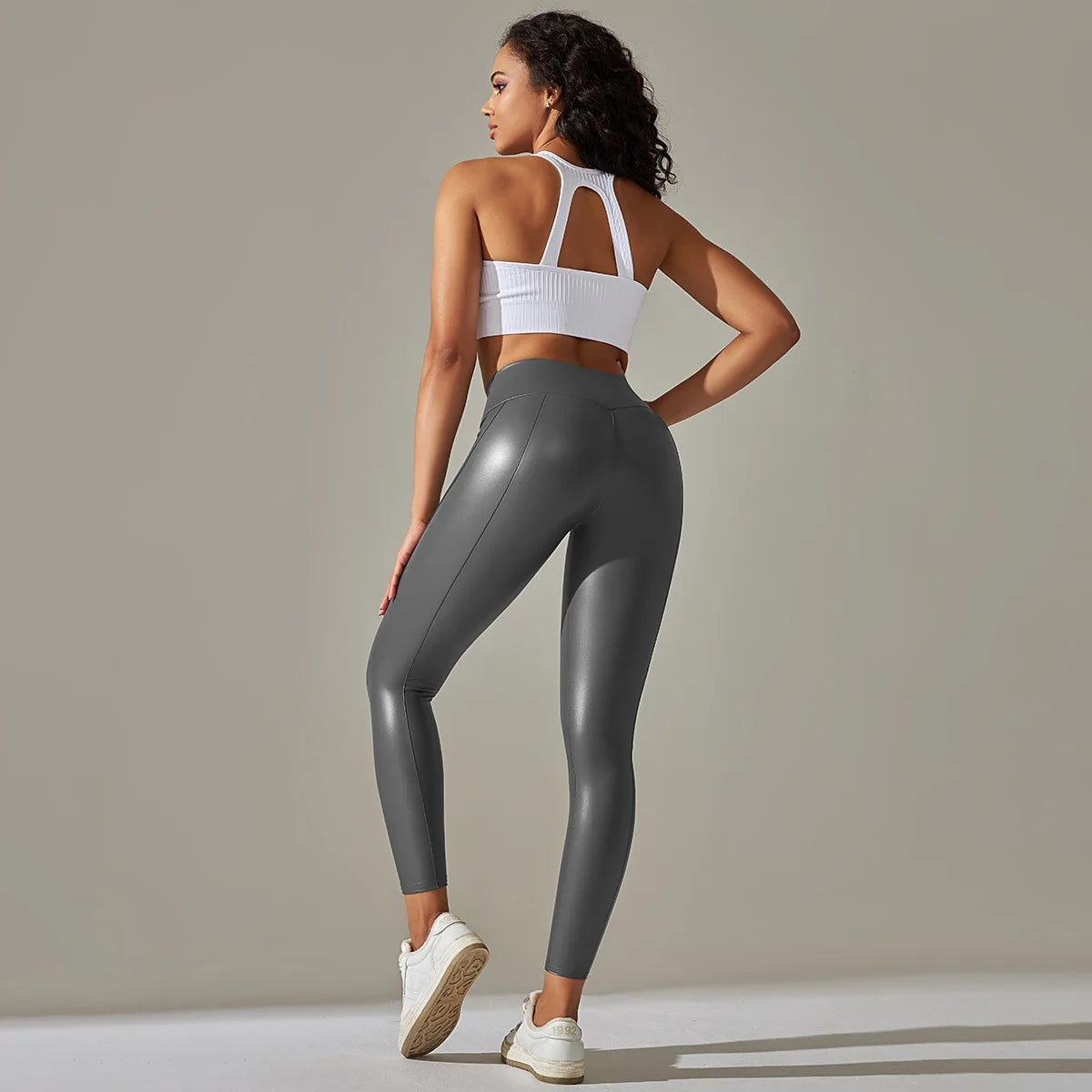 Women's New Elastic Bright PU Patchwork Leather Pants Colorful High Waist Tight Fit Hip Up Outwear Sexy Stretch Yoga Leggings