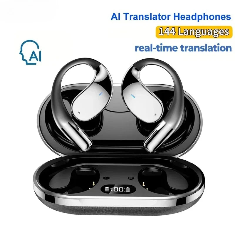 Wireless Translation Earbuds HiFi Bass ENC Noise Reduction — Black | KIMLUD