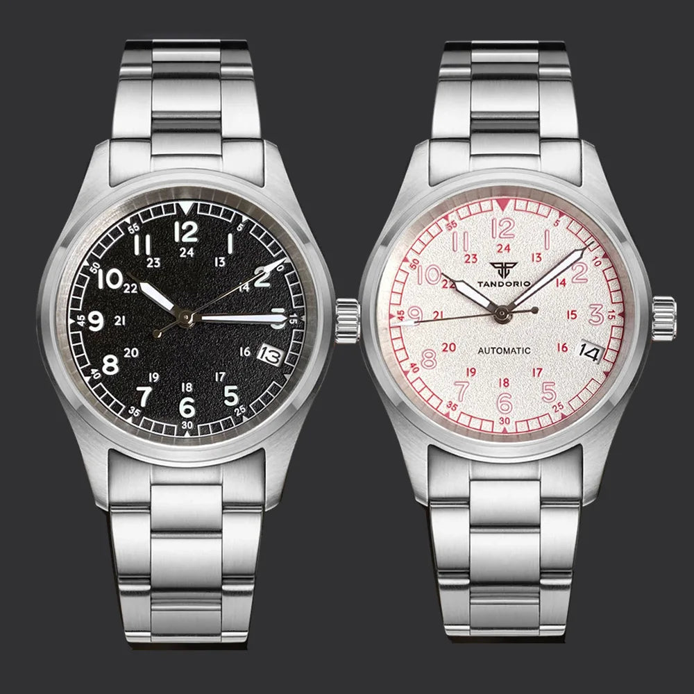 Tandorio 20ATM Waterproof Diver 36mm Field Watch Men NH35 Mechanical Movt Black White Dial Luminous Sapphire Glass 3.8 Auto Date