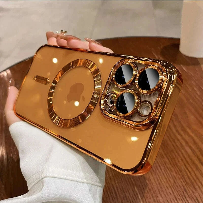 KIMLUD, Luxury Magnetic Plating Clear Case For Magsafe Wireless Charging iPhone 11 12 13 14 15 16 17 Pro Max Air Plus Shockproof Cover, KIMLUD Womens Clothes