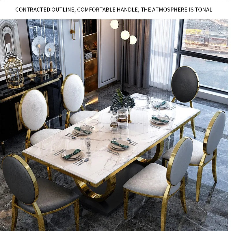 Marble Top Gold Frame Solid Dining Room Set — White | KIMLUD