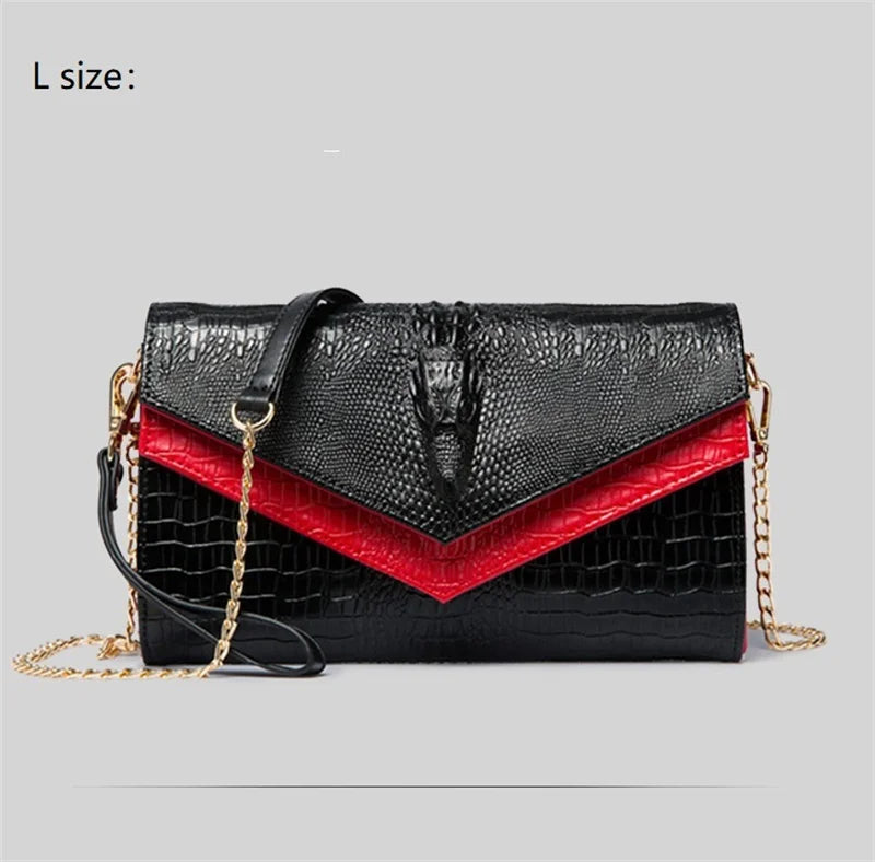 Genuine Leather Alligator-Pattern Clutch Bag — Black | KIMLUD