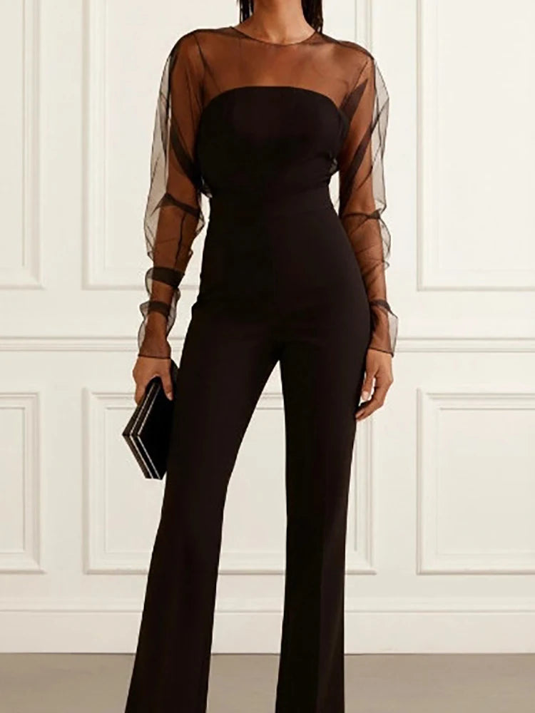 Jumpsuits – O Neck Long Sleeve Chic – Polyester Slim – Patchwork | KIMLUD
