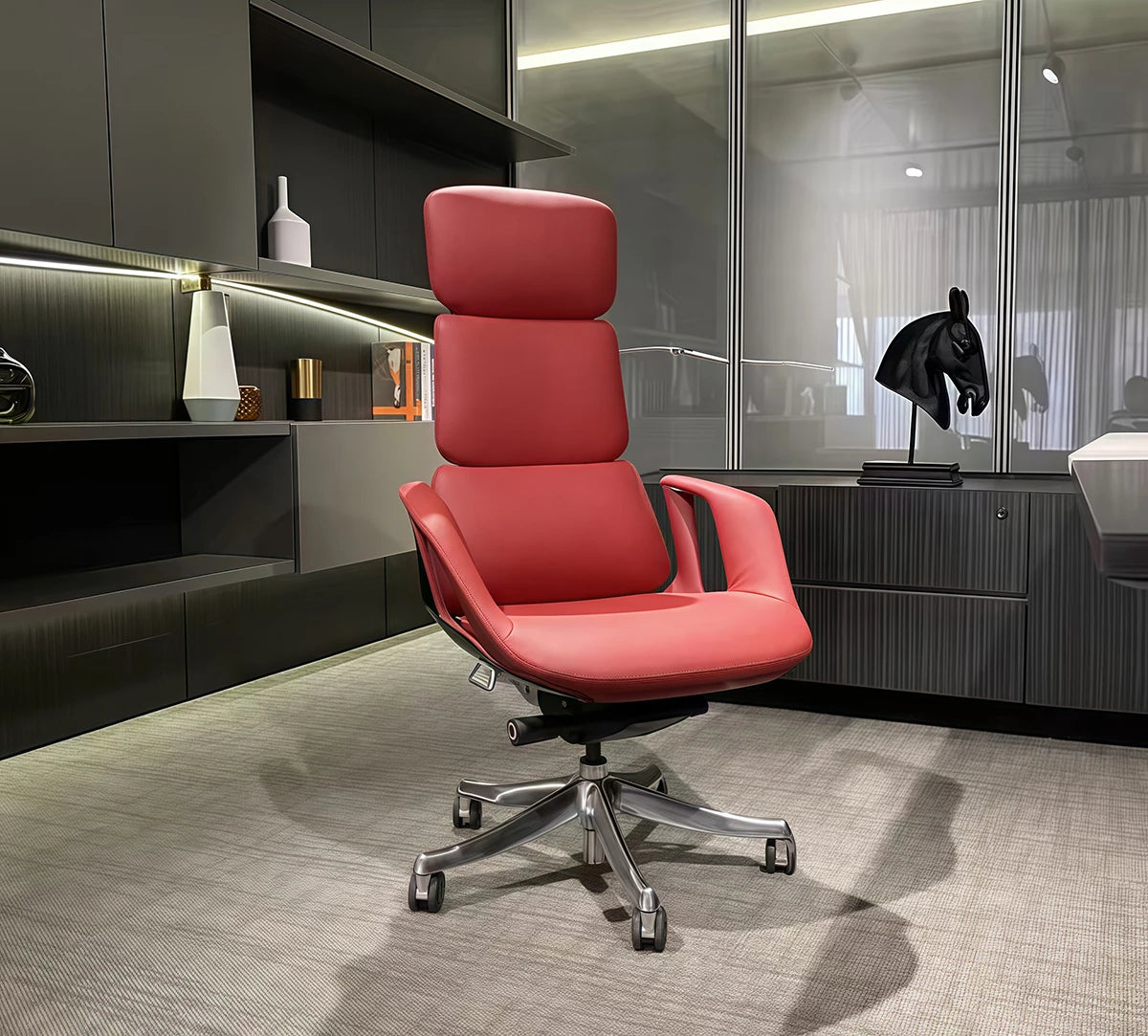 Leather Executive Swivel Office Chair — Red | KIMLUD