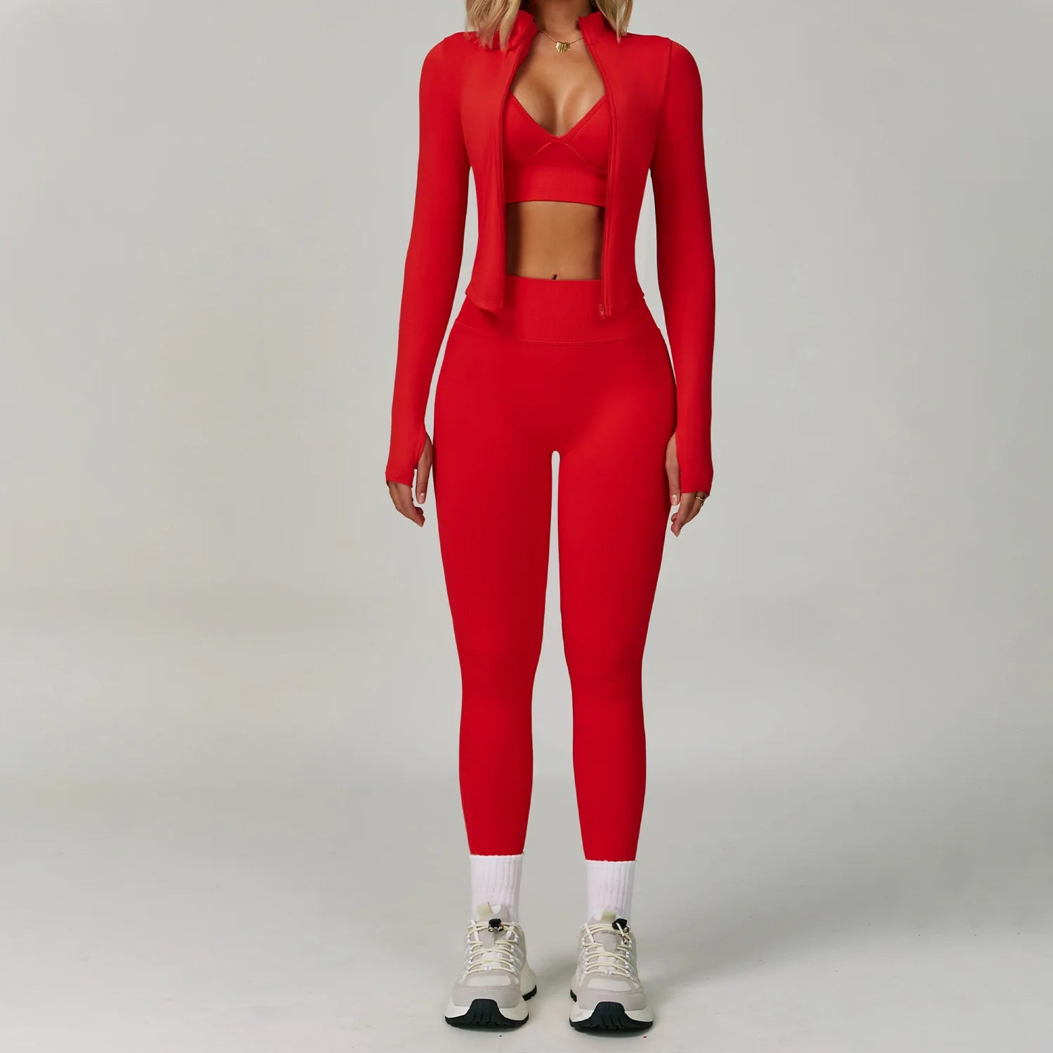 Seamless Nylon-Elastane Yoga Set High Waist Breathable — Crimson Red | KIMLUD
