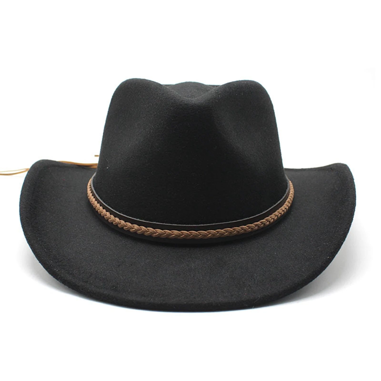 Felt Cowboy Hat Wide Brim With Decorative Band — Black | KIMLUD
