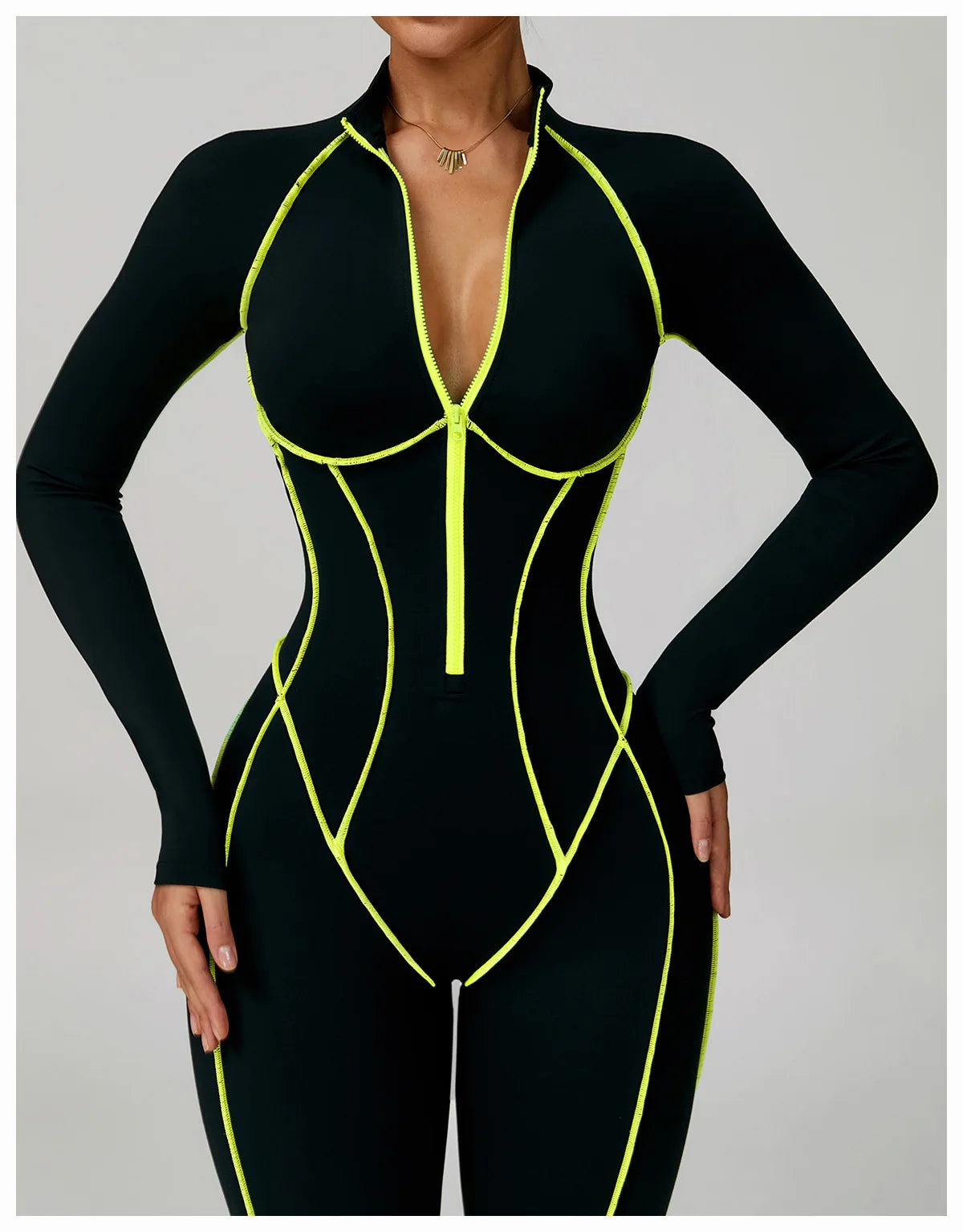 Yoga Bodysuits Women  Breathable Workout Sets Gym Clothes Push Up Fitness Running Sportwear Sexy Zipper Leggings Suit