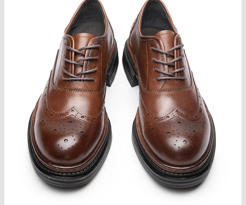 Retro Mens Casual Business Shoes Luxury Genuine Leather 2025 Spring Fashion Platform Handmade Quality Brogues Formal Shoes Male