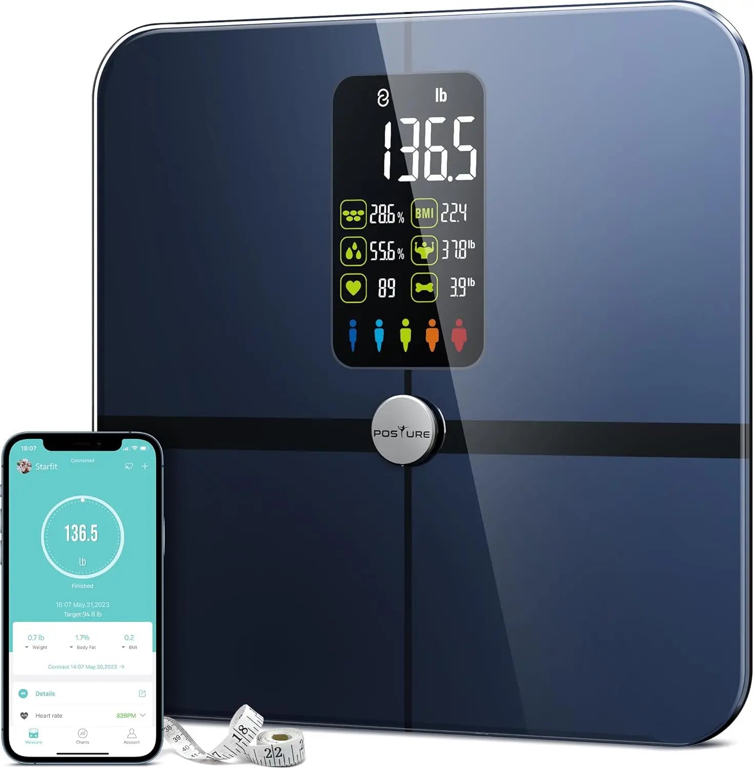 Tempered Glass Digital Scale With Body Composition Analysis — Deep Navy | KIMLUD