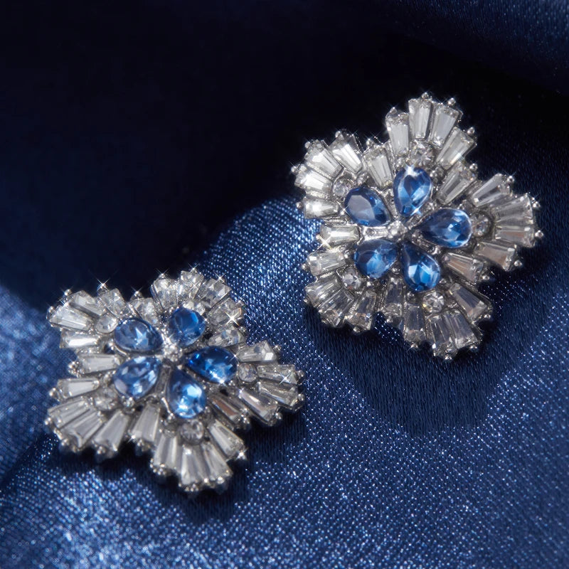 Cubic Zirconia Stud Earrings Minimal Sparkle — Blue | KIMLUD