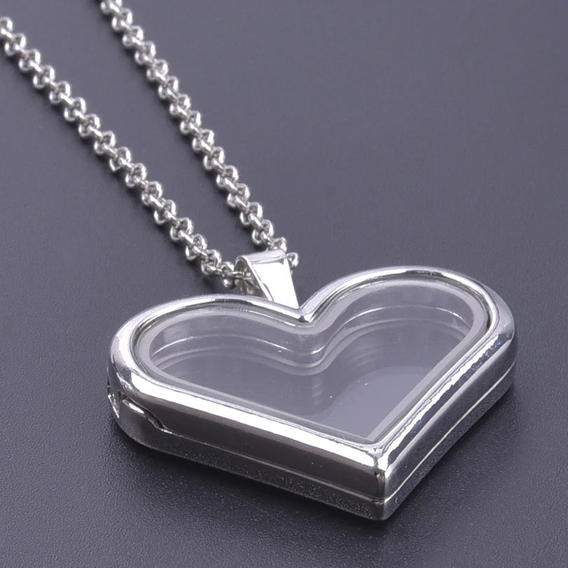 Silver-Tone Heart-Shaped Glass Reliquary Locket Pendant With Antique Filigree Keepsake Window — Silver | KIMLUD