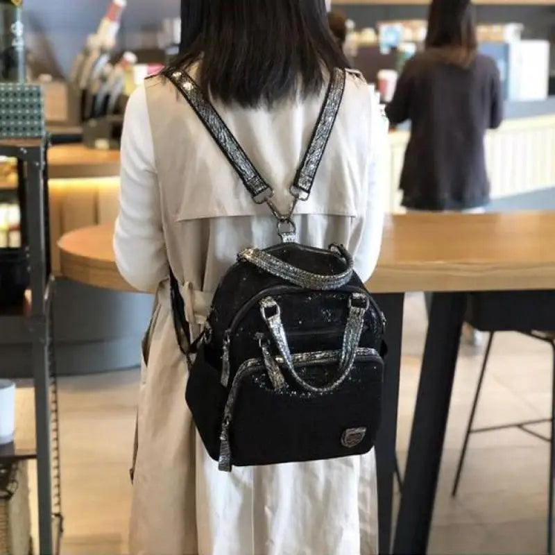Sequin Softback Backpack Large Capacity — Black | KIMLUD