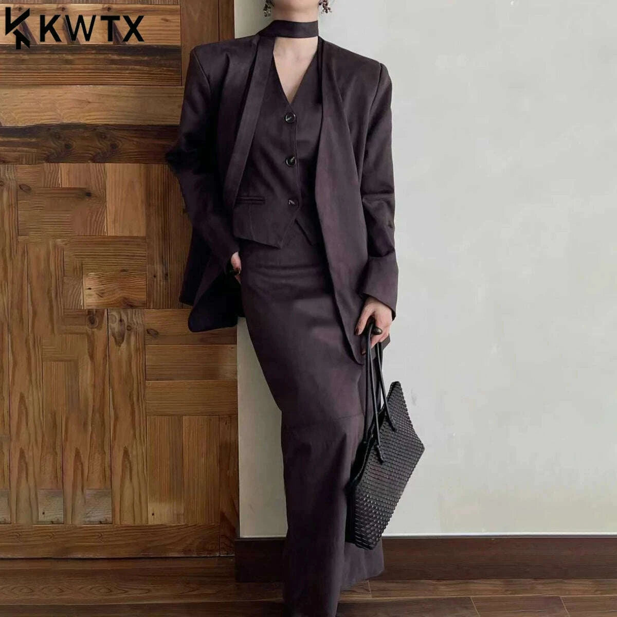 kwtx-2025-womens-3-pcs-suit-set-spring-fall-v-neck-blazer-single-breasted-vest-ribbon-tie-skirt-solid-color-elegant-retrokimlud-womens-fashion-34628576