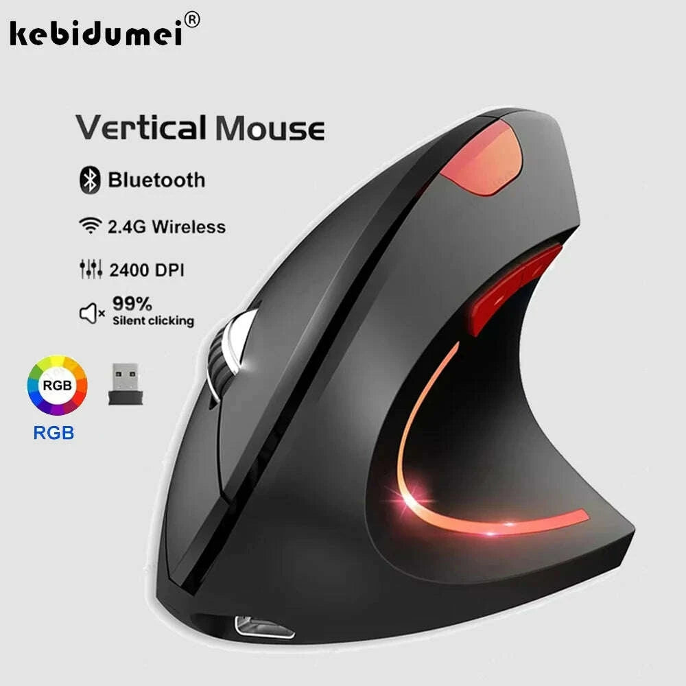 KIMLUD, Vertical Mouse Ergonomic Mouse 2.4G Wireless Mouse Dual Mode Bluetooth Mice RGB 1600 DPI Silent Mouse for PC Laptop Desktop, KIMLUD Womens Clothes