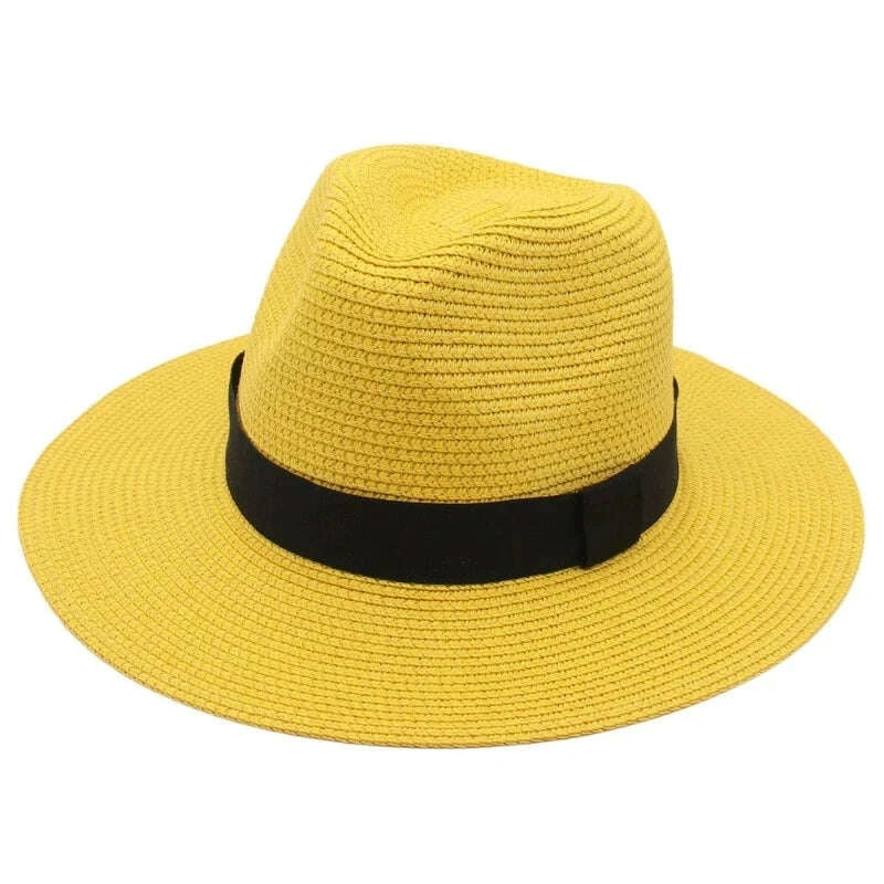 KIMLUD, Spring and Summer Hot Selling Panama Straw Hat Square Black Ribbon Korean Style Hat for Men and Women Jazz Hat Panamahat, KIMLUD Womens Clothes