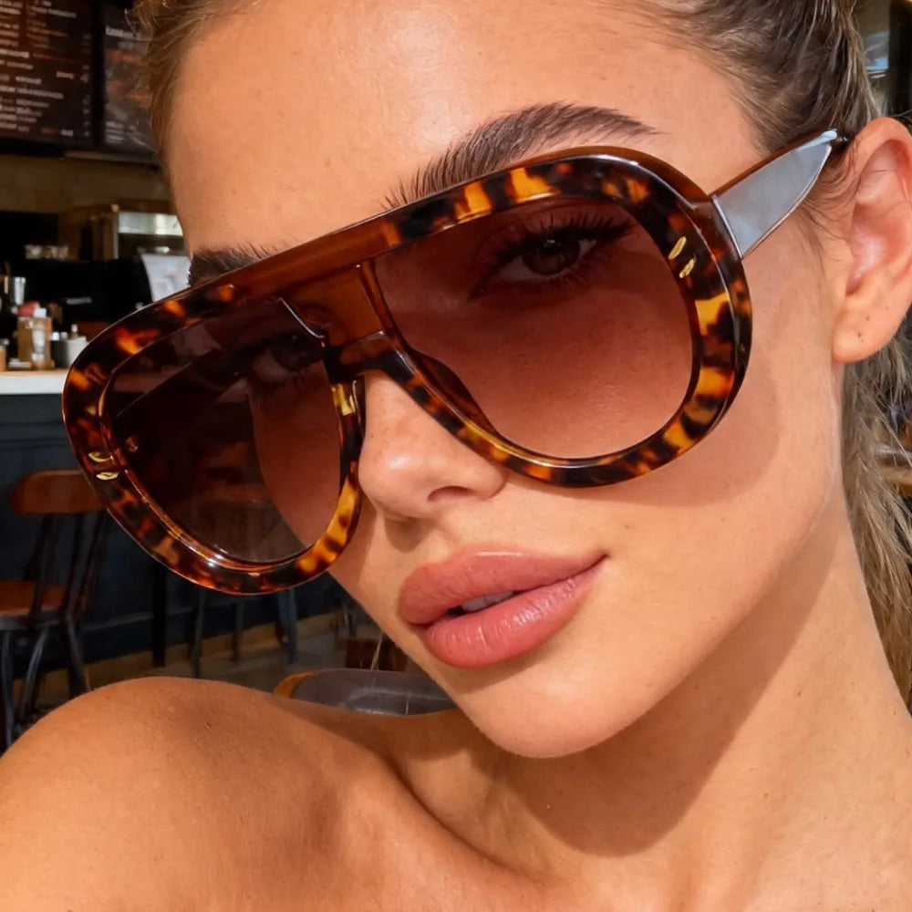 Rivet Leopard Print Oversized Sunglasses — Red | KIMLUD