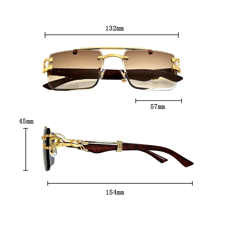 New In Sunglasses For Men Wooden Rimless Sunglasses Women Vintage Square Fashion Glasses Luxe Gafas De Sol Hombre Zonnebril Sun