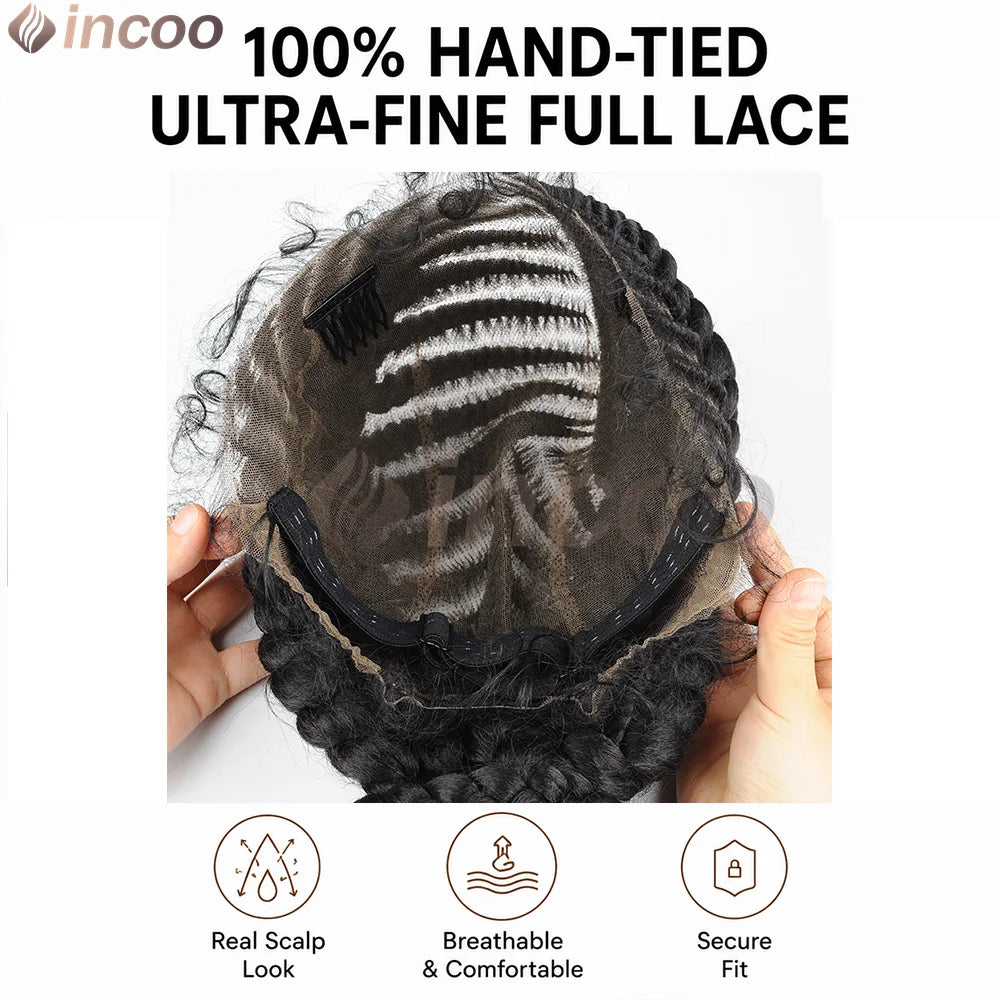 Full Lace Wig – Cornrow Braids – High Temp Fiber – 1B | KIMLUD