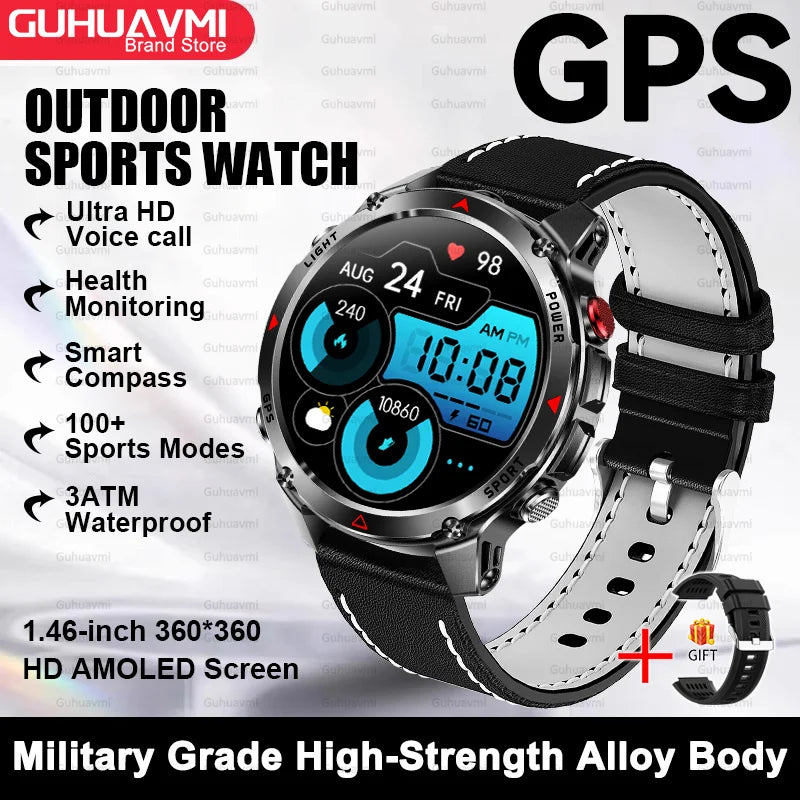 2025 New Outdoor Sport Smart Watch Men HD AMOLED Screen Six Star GPS Positioning Heart Rate Bluetooth Call IP69/5ATM SmartWatch