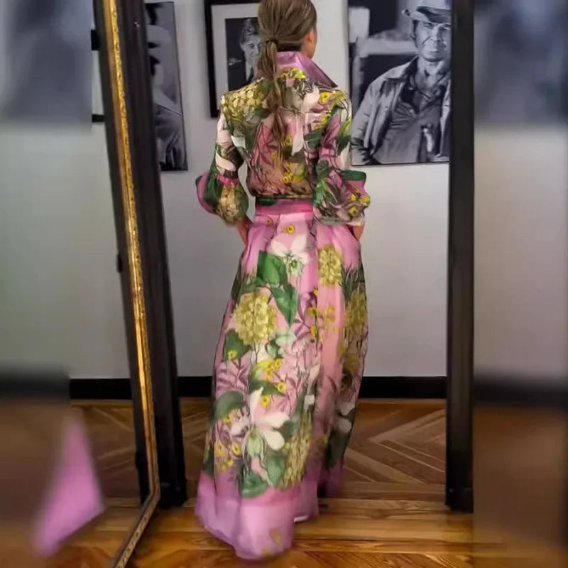 Floral Dress Set – Blouse and Dress – Polyester Cotton | KIMLUD