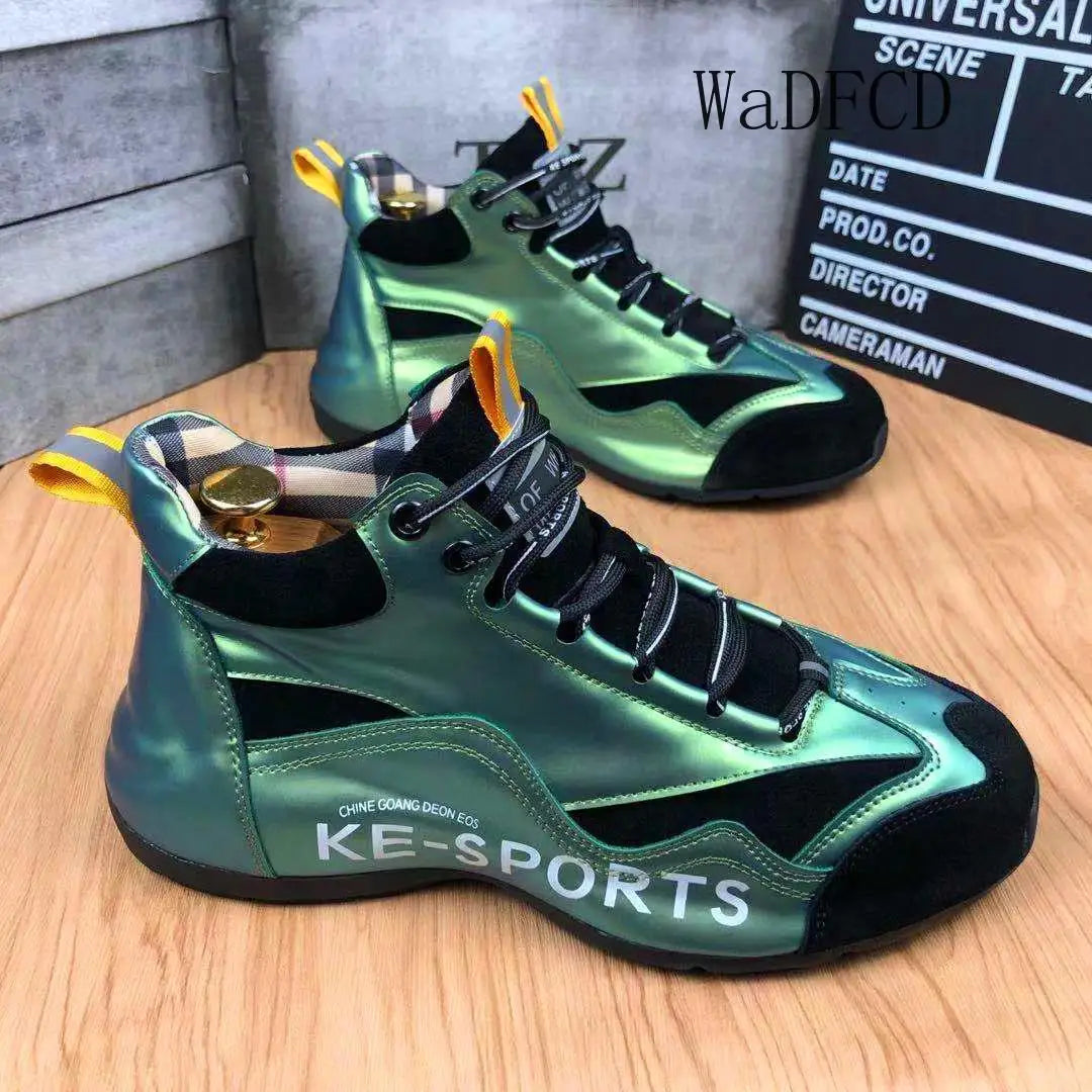 Men High Top Chunky Sneakers Fashion Casual Microfiber Leather Mesh Breathable Increased Internal Cover Bottom Platform Shoes