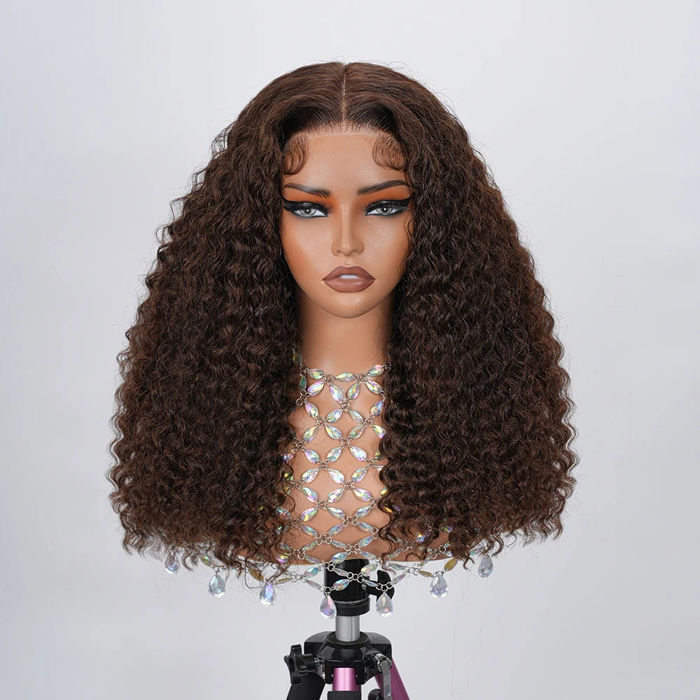 Lace Closure Wig – Glueless – Deep Wave – Chocolate Brown | KIMLUD