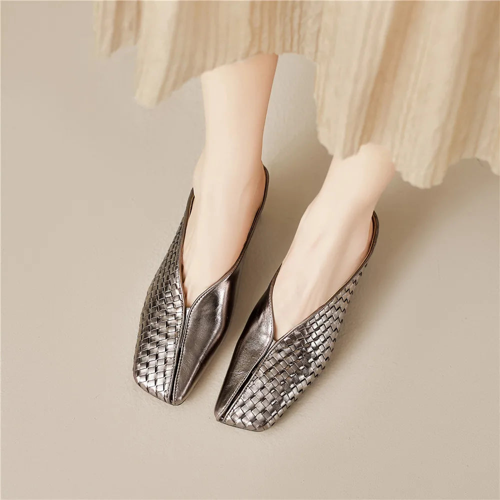 Metallic Cow Leather Slip-On Heels — Gold | KIMLUD