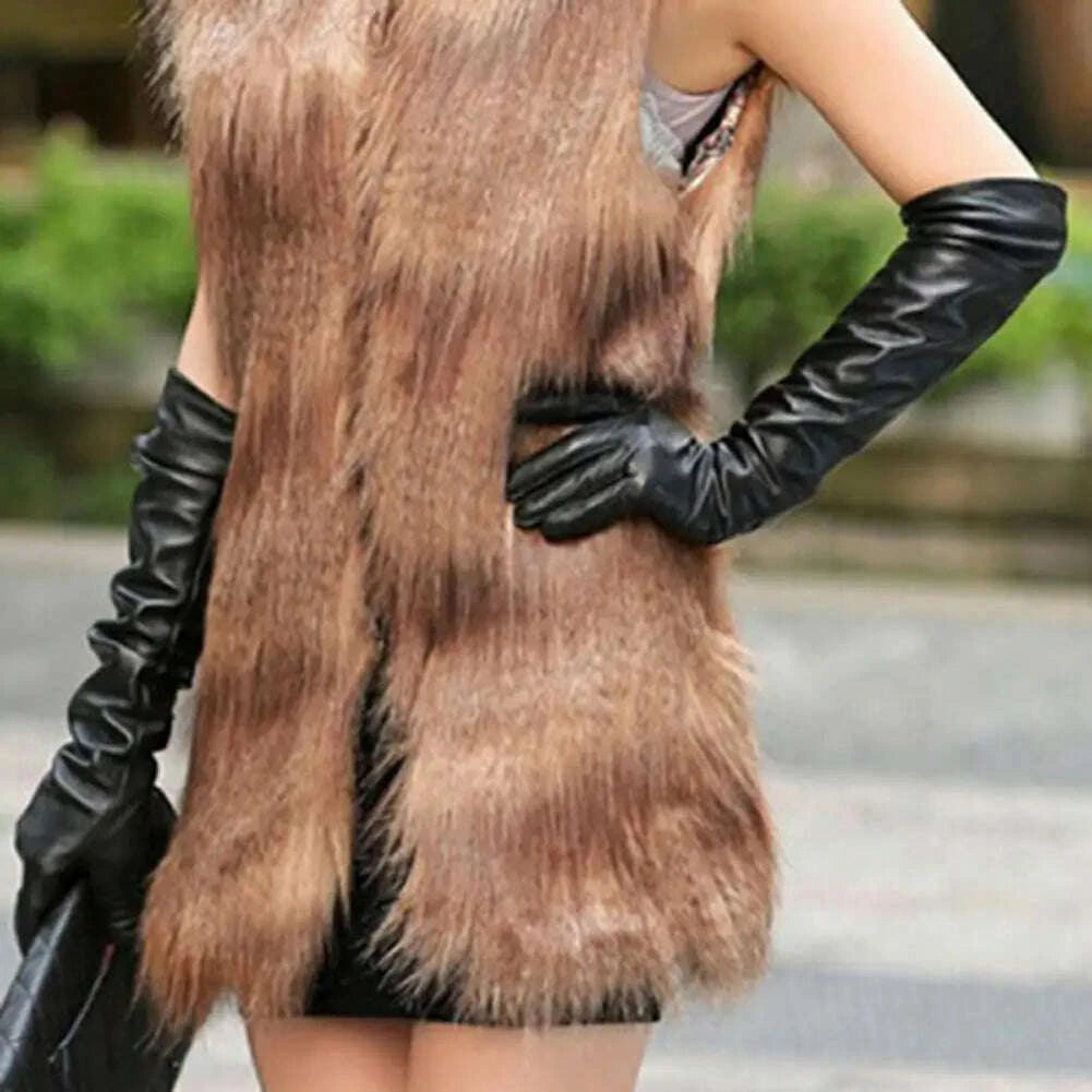 KIMLUD, Full Finger Gloves Windproof Dress Gloves Faux Leather Long Arm Gloves Costume Gloves For Dating Gifts, KIMLUD Womens Clothes