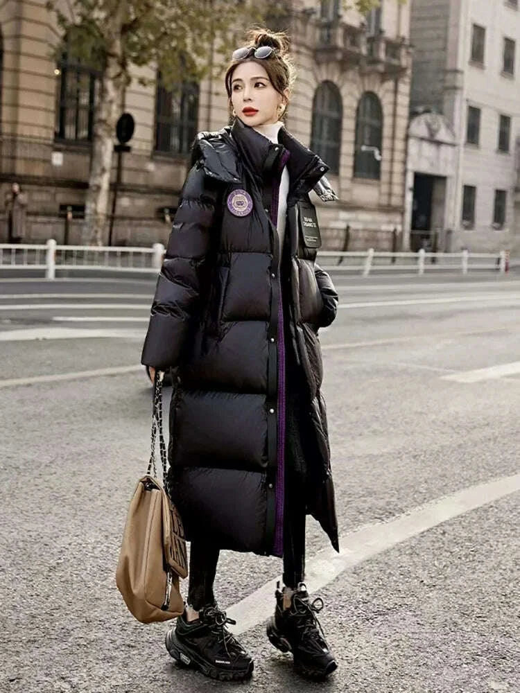 KIMLUD, New Arrivals Winter White White Duck Down Hooded Long Puffer Jacket Thickened Warm Solid Color Fashion Windproof Down Jacket, KIMLUD Womens Clothes