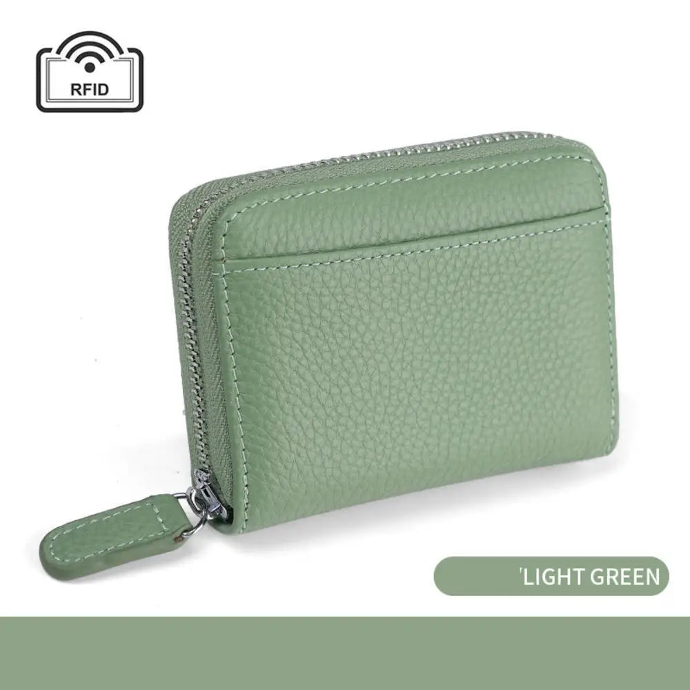 Genuine Leather Credit Card Holder Wallet RFID-Blocking — Black | KIMLUD