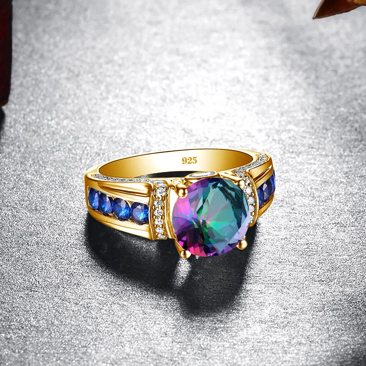 Unique Mystic Topaz Gold Ring For Woman With Stone 8*8mm Round Large Cocktail Rings Party Luxury Designer Jewelry Birthday Gift
