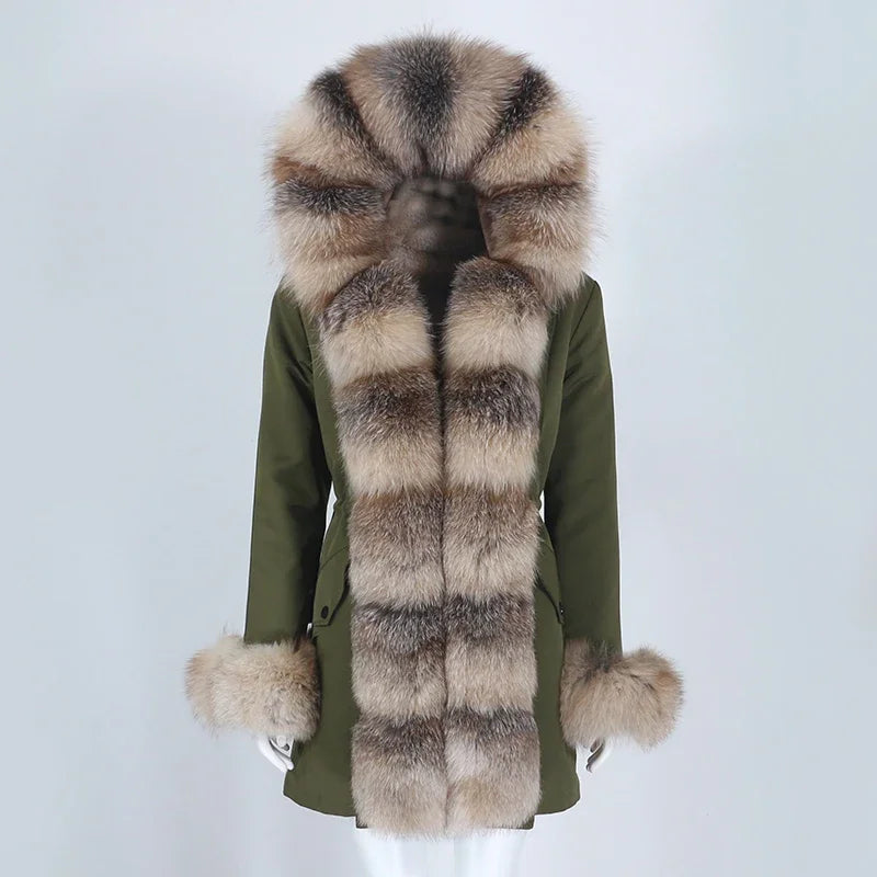 OFTBUY 2024 Fashion Winter Jacket Women Real Fur Coat Natural Real Fox Fur Collar Loose Long Parkas Big Fur Outerwear Detachable