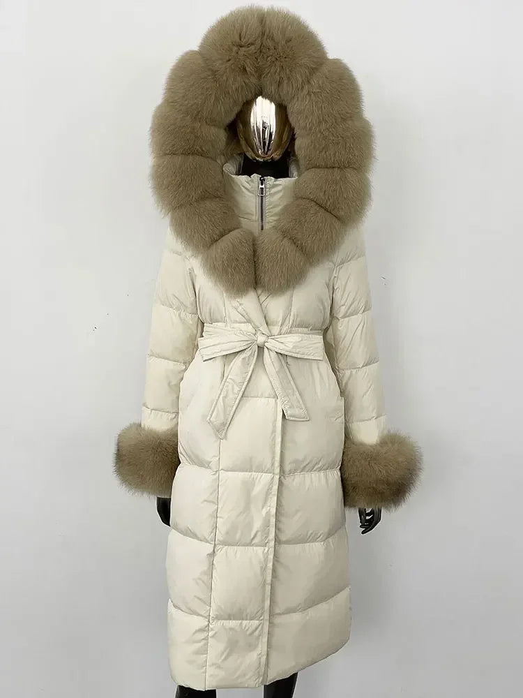 Down Coat – Fur Collar Hooded – Duck Down – White | KIMLUD