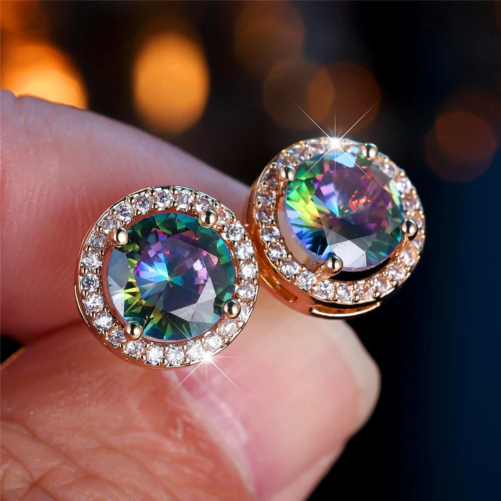 Zircon Stud Earrings Round Stone — Multicolor | KIMLUD