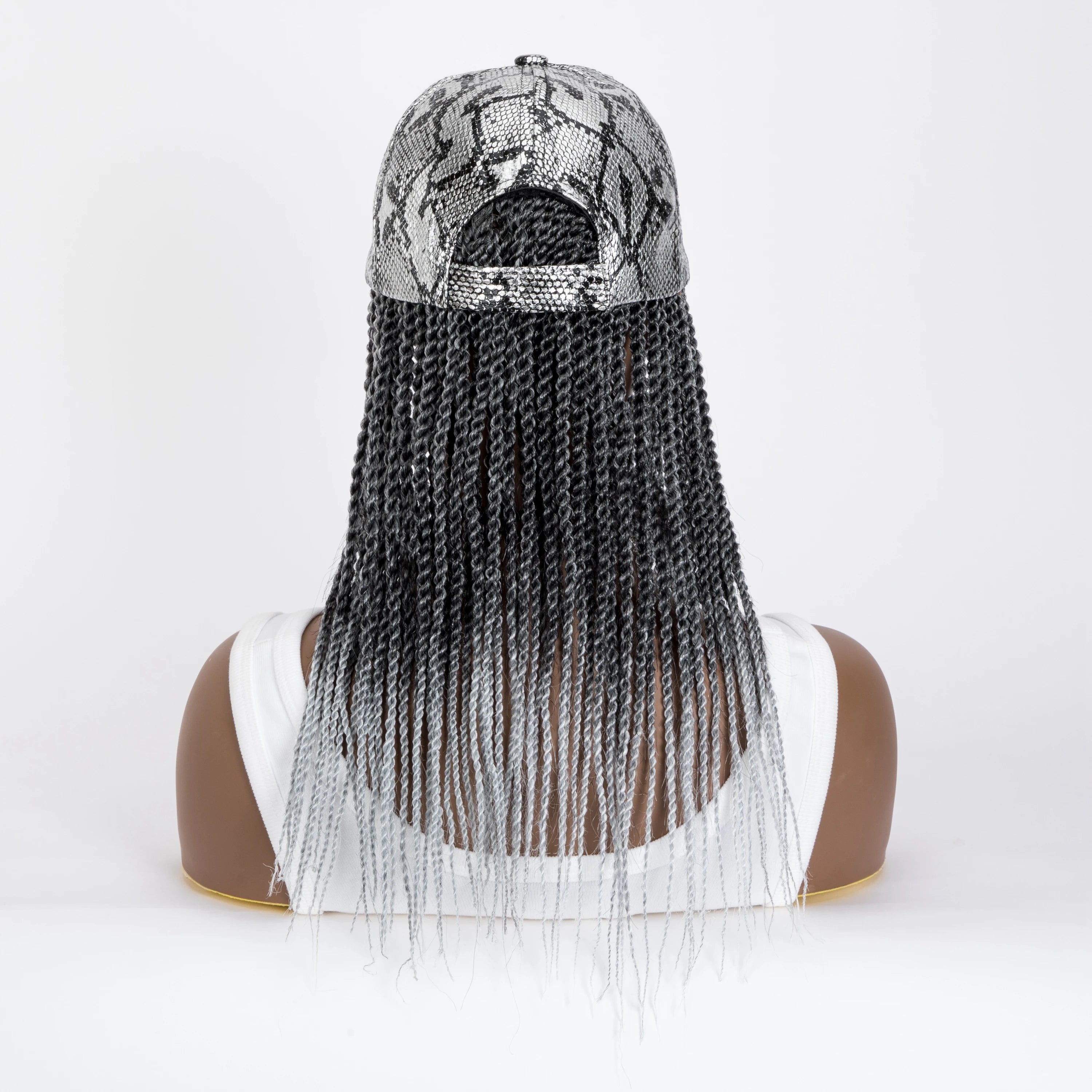 Silver Grey Snake Print Goddess Locs Cap Wig Pre-looped Faux Locs Baseball Hat Wig Braided For Black Women-Wigera