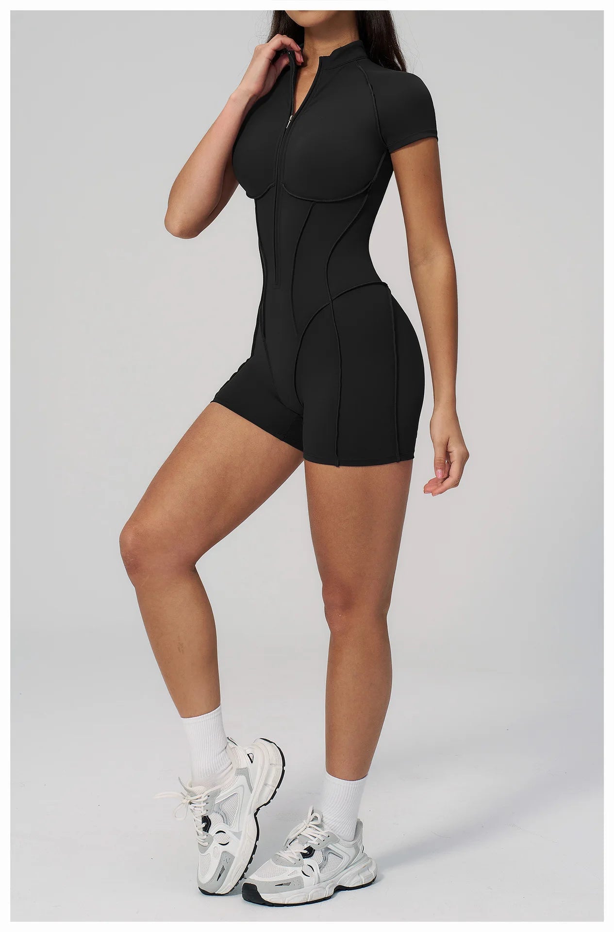 Performance Stretch Jersey Zippered Yoga Bodysuit Short Sleeves For Studio To Street — Red | KIMLUD