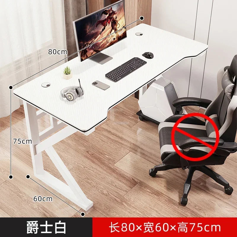 Metal Frame Modern Simple Office Desk Rectangular Work Surface With LED Edge — Black | KIMLUD