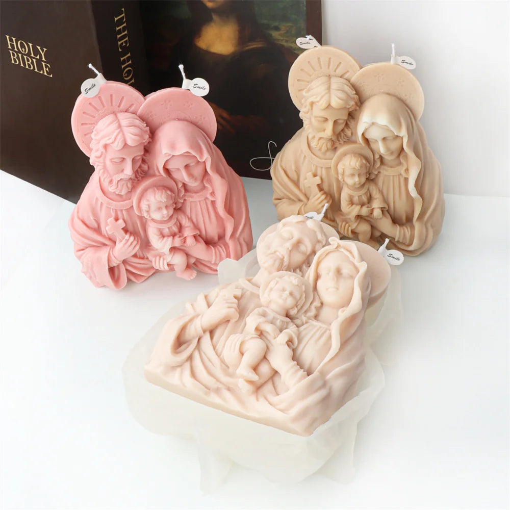 Religion Jesus Family Candle Wax Mould Silicone Mary Statue Resin Mold DIY Virgin Mary Plaster Resin Tools Home Decoration