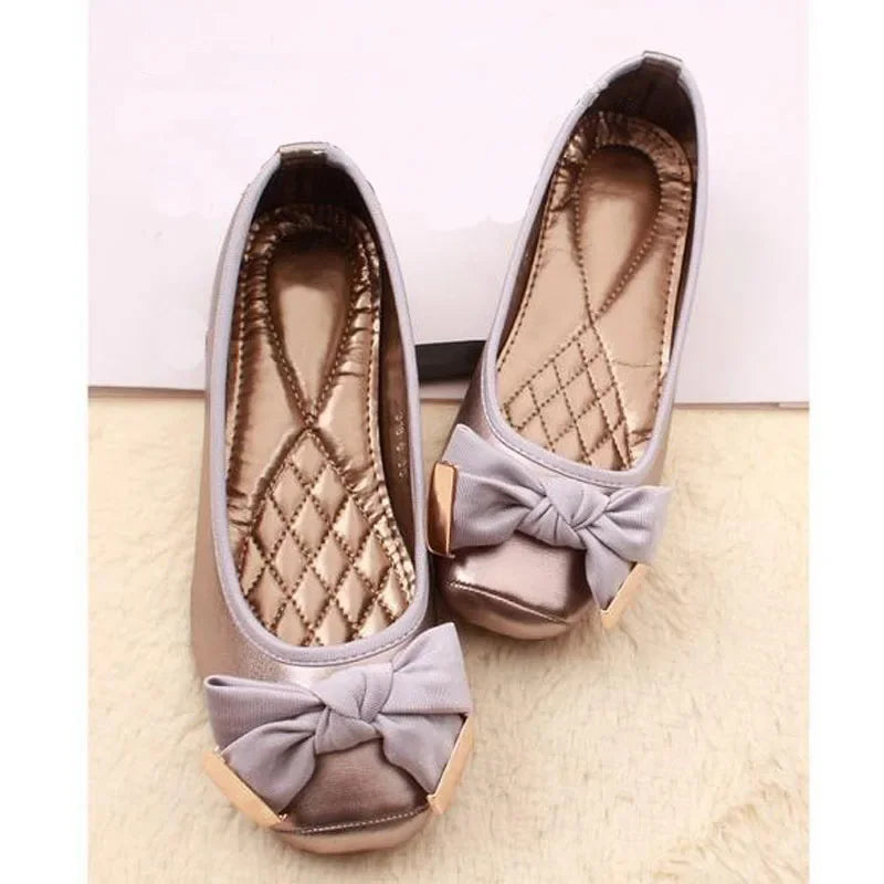 2024 Spring Summer Shoes Women Ballet Flats Sweet Flat Bowknot Laides Brand Shoes Plus Size 41 Black Gold D069